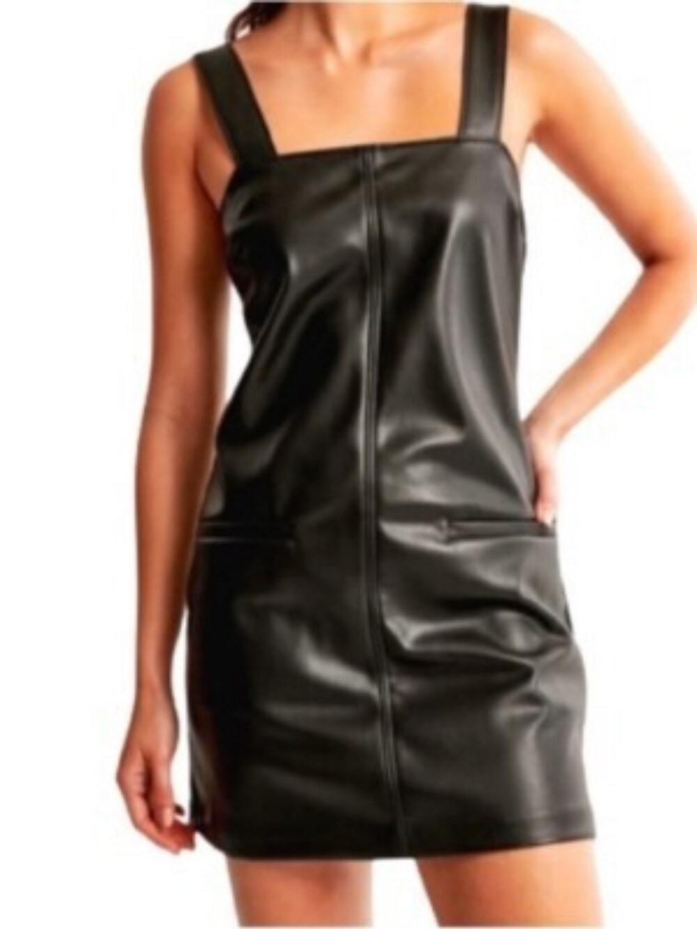 Abercrombie & Fitch Faux Leather Black Square Neck Mini Dress Size Medium